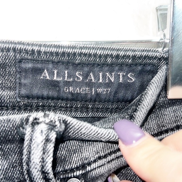 All Saints Grace Women's Washed Black Midrise Raw Hem Skinny Jeans - Picture 6 of 11